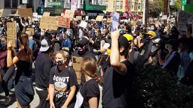 Crowds Protesting in the Streets of San Francisco
